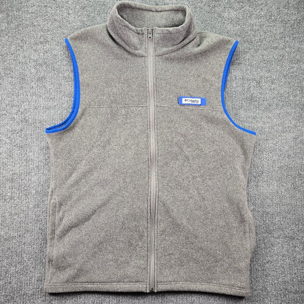 Columbia PFG Harborside Vest Mens Large Gray Blue Full Zip Fleece Sleeveless